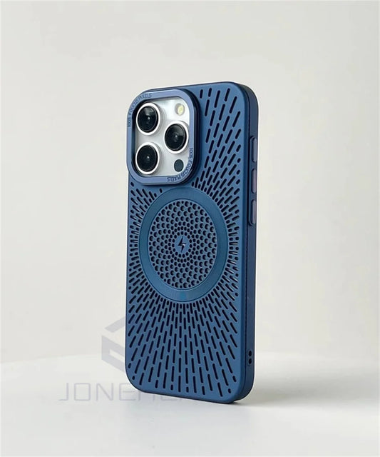 Luxury Heat Dissipation Hollow For Magsafe Case For iPhone 15 14 13 12 16 Pro Max Titanium Magnetic Wireless Charge Hard Cover