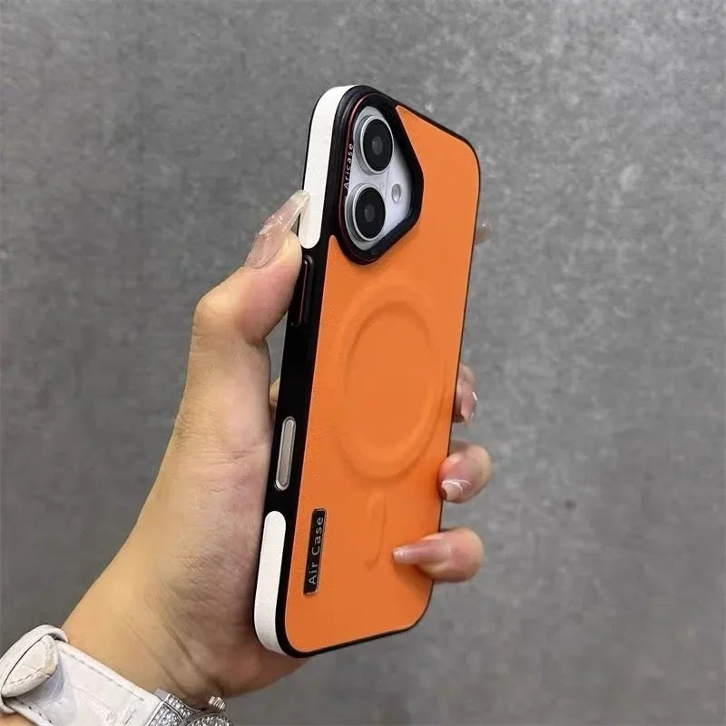 Luxury Matte Leather Magnetic For Magsafe Phone Case For iPhone 15 14 13 12 16 17ProMax Wireless Charging ShockproofBumper Cover