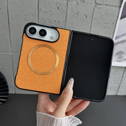 Fabric Cloth Texture Magnetic Case for iPhone Duo duo DUO Fold Shell Wireless Charging Shockproof Hard PC Slim Cover Funda