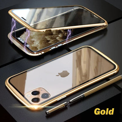 360 Metal Magnetic Adsorption Case For iPhone 16 15 14 13 12 11 Pro XS Max Double-Sided Glass Case For iPhone 8 Plus X XR Cover