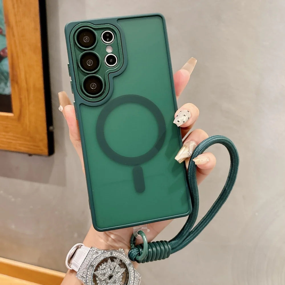 Matte Translucent Magnetic Wrist Strap Phone Case Samsung
