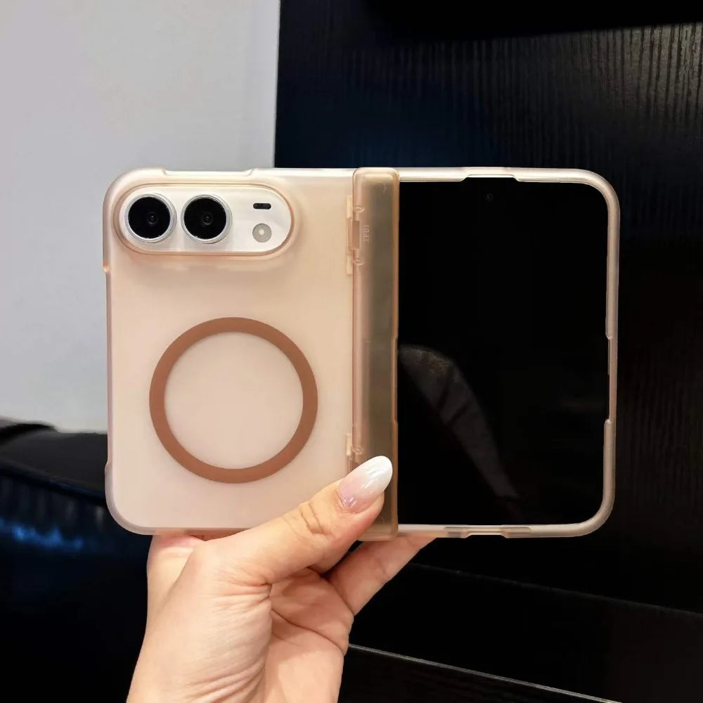 Luxury Translucent Frosted Magnetic Case For iPhone Duo duo Fold Hinge Protection Shockproof Wireless Charging PC Matte Cover