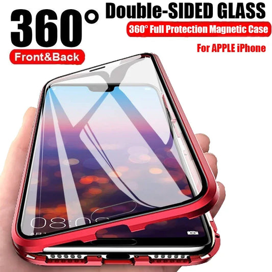 360° Metall Magnet Adsorption Hülle für iPhone 16 15 14 13 12 11 Pro XS Max Doppelseitige Glas Hülle für iPhone 8 Plus X XR Cover