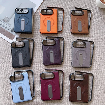 Magsafe For iPhone Duo Case Luxury Matte Leather Magnetic Rotating Ring Holder Shockproof Protection Back Cover Accessories