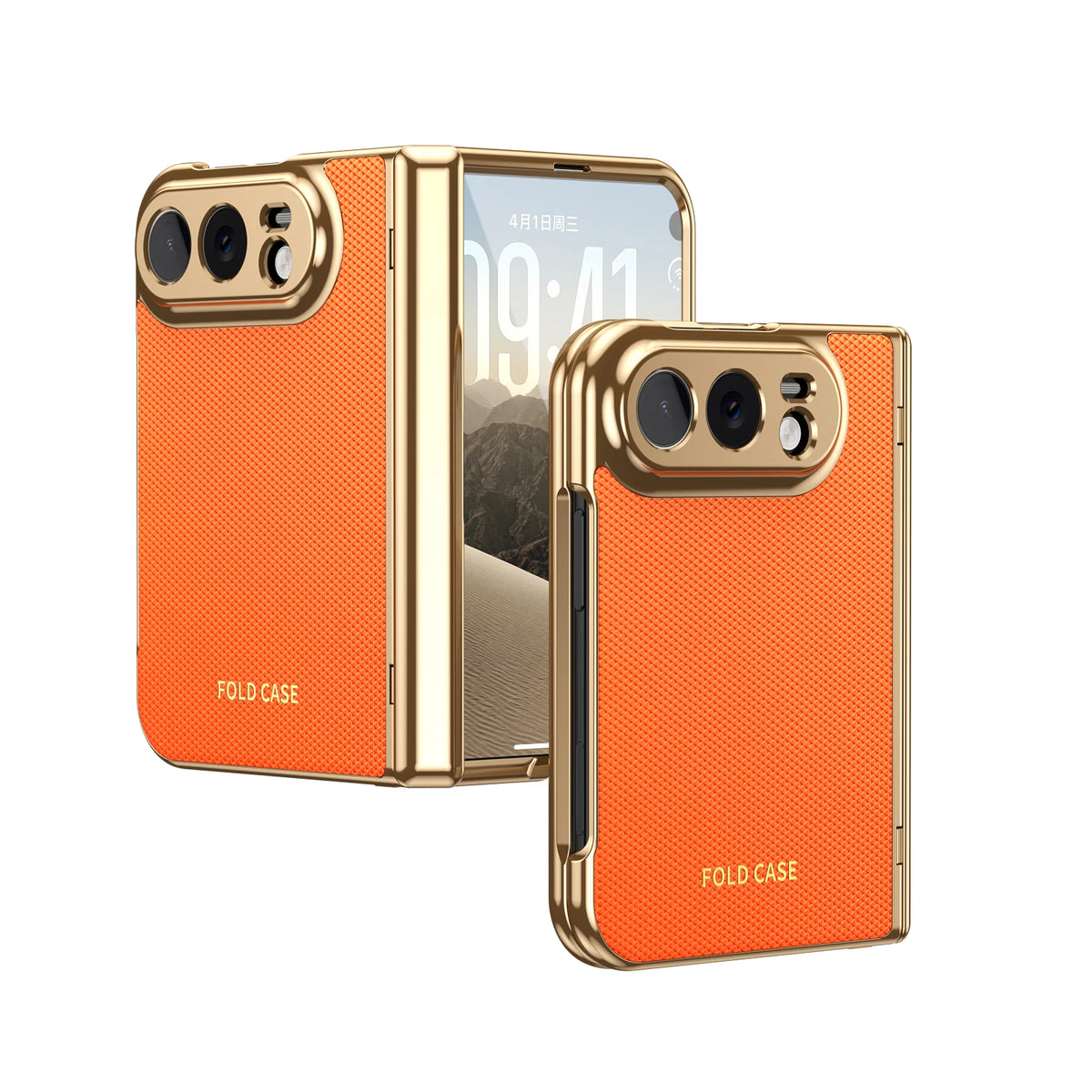 Case For iPhone Duo Luxuxy PU Leather Fold Phone Plating Hard PC Shockproof Back Cover Built-in Hinge HD Screen Protector Cover
