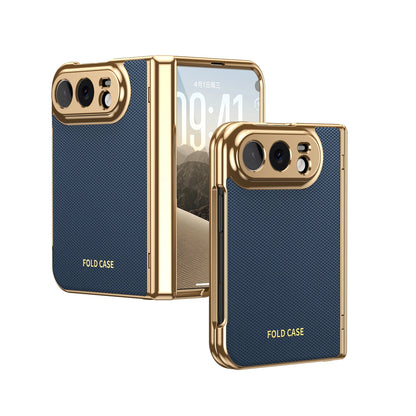 Case For iPhone Duo Luxuxy PU Leather Fold Phone Plating Hard PC Shockproof Back Cover Built-in Hinge HD Screen Protector Cover