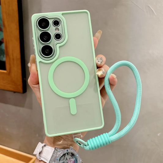 Matte Translucent Magnetic Wrist Strap Phone Case Samsung