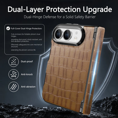 Luxury Crocodile Pattern Leather Case‌ for iPhone Ultra 18 Fold Shockproof Lens Protrusion Central Axis Protection Slim Cover