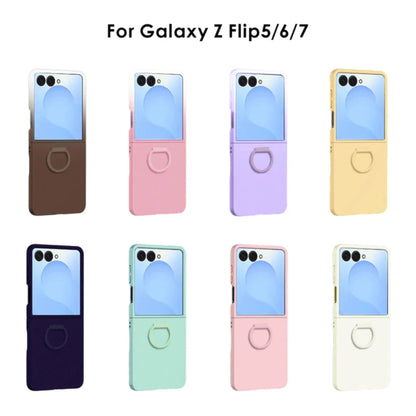 Luxury Skin Feel Phone Case for Samsung Galaxy Z Flip 7 FE 6 5 Silicone Finger Ring Shockproof 2-piece Candy Color Hard PC Cover