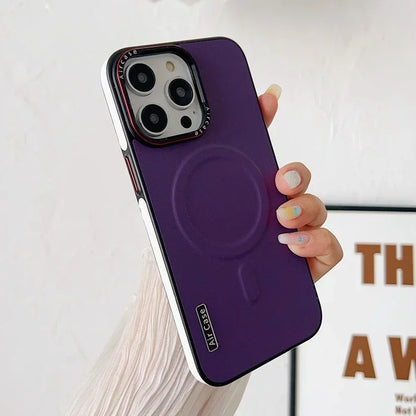 Business Double Color Leather for Magsafe Case for iPhone 12 13 14 15 Pro Max Magnetic Mat Soft Shockproof Cover for iPhone 16