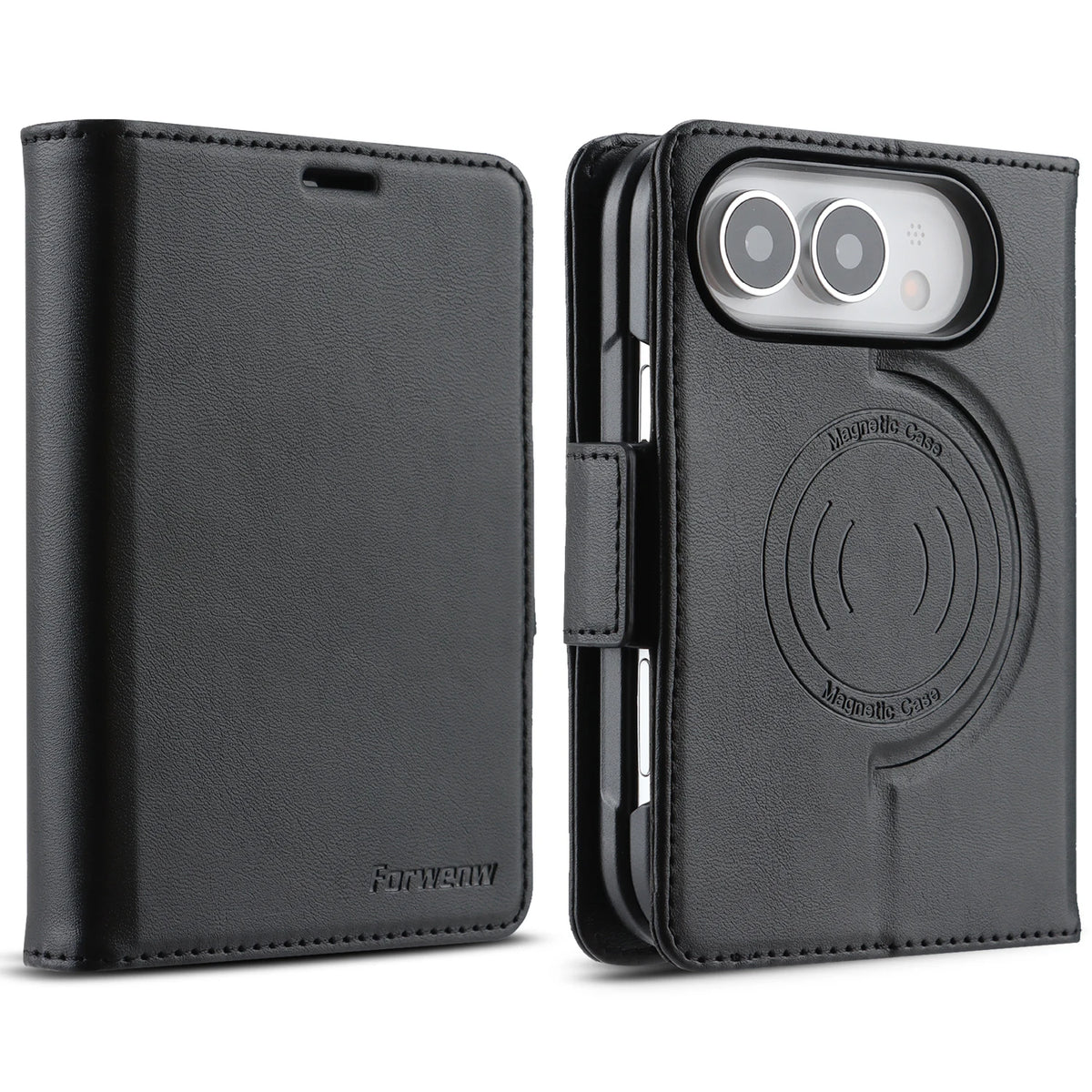 Magnetic Flip Card Slots Wallet Leather Case for iPhone Duo 18 Fold Wide Shockproof for Magsafe RFID Blocking Book Stand Cover