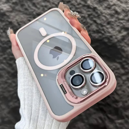 Luxuriöse magnetische stoßfeste Handyhülle für iPhone 15 14 13 12 16 17 Pro Max Plus Air 11 Funda Ständer Glas Linsenschutzabdeckung