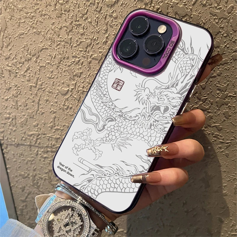 Luxury Dragon Totem Anti-drop Armour Case For iPhone 16 15 Pro Max 15 14 13 12 11 Pro XR XS 7 8 Plus Lens protect plating Cover