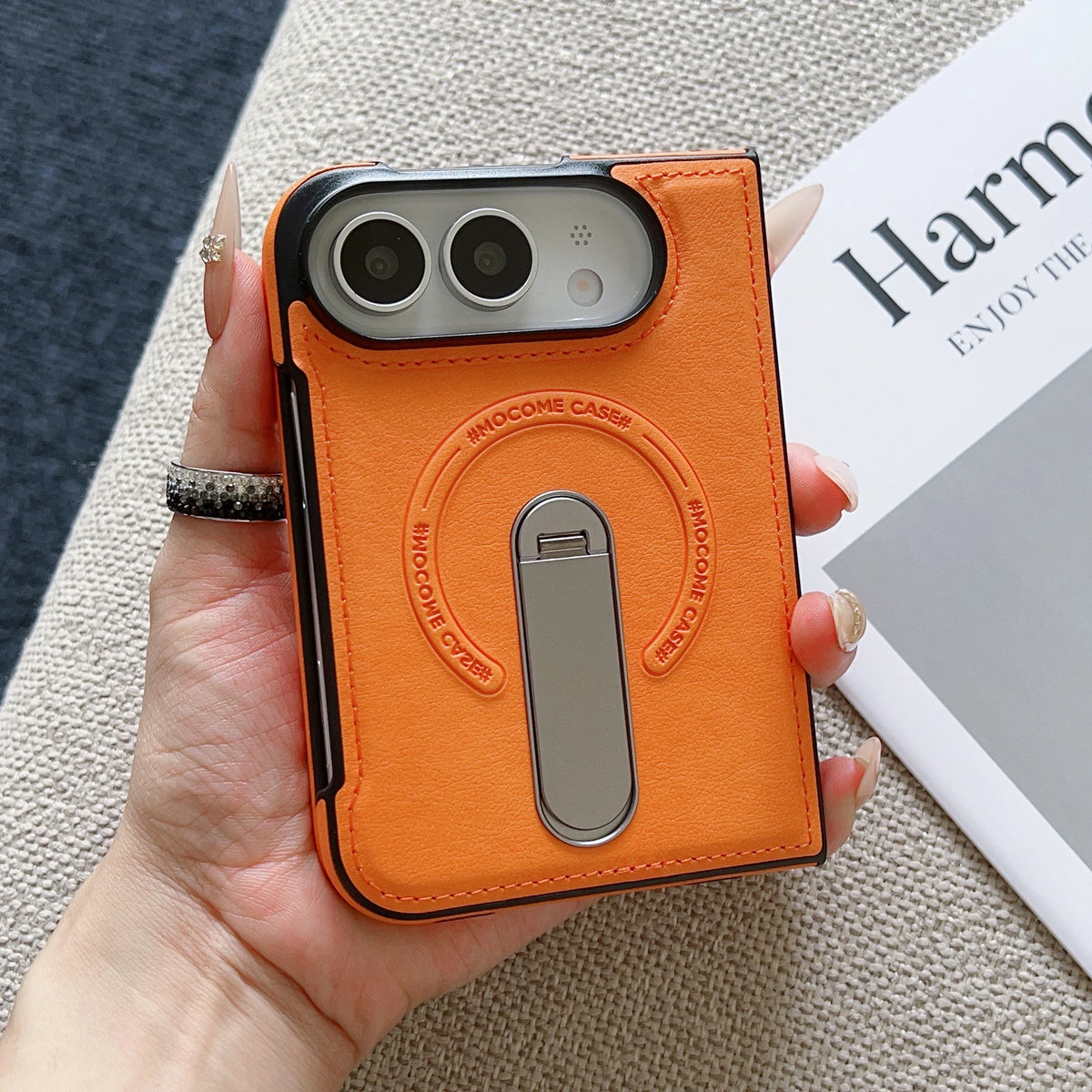 Magsafe For iPhone Duo Case Luxury Matte Leather Magnetic Rotating Ring Holder Shockproof Protection Back Cover Accessories