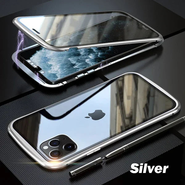 360 Metal Magnetic Adsorption Case For iPhone 16 15 14 13 12 11 Pro XS Max Double-Sided Glass Case For iPhone 8 Plus X XR Cover