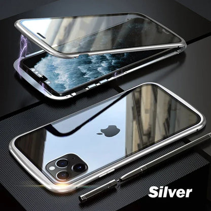 360 Metal Magnetic Adsorption Case For iPhone 16 15 14 13 12 11 Pro XS Max Double-Sided Glass Case For iPhone 8 Plus X XR Cover