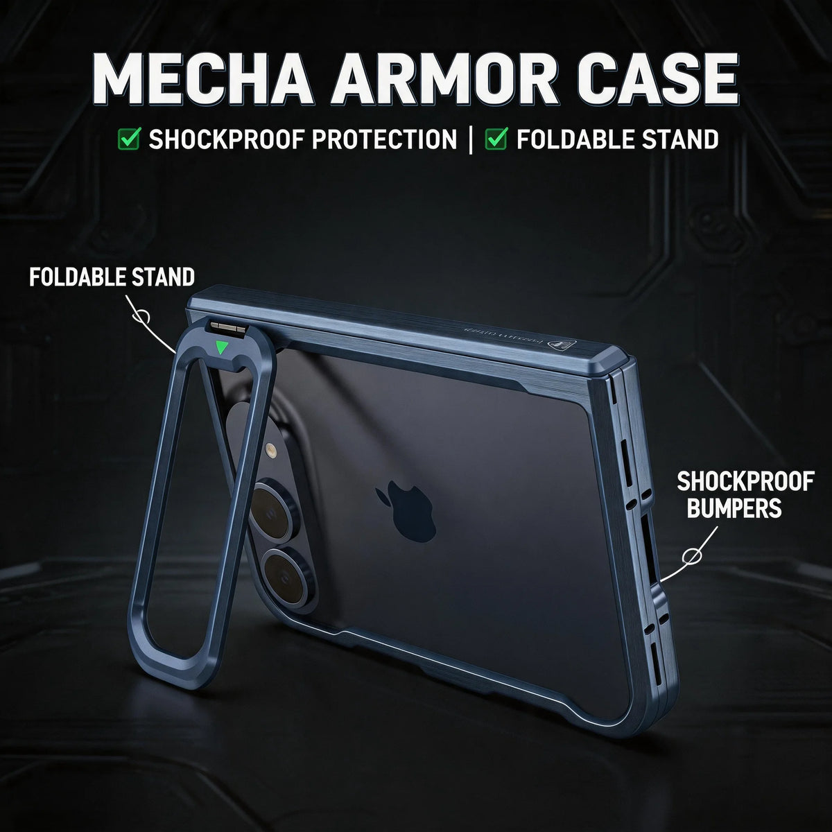 High quality metal border bracket phone case, for iPhone Duo metal border anti drop phone case, with central hinge Cover