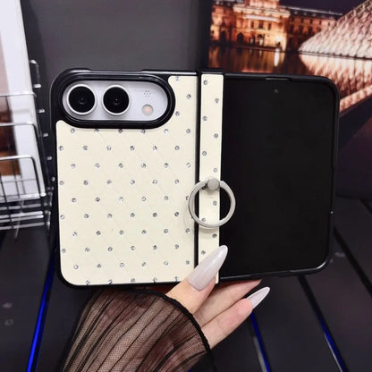 For iPhone Duo duo Fold Case Luxury Bling Diamond Grid Pattern Rotatable Ring Bracket Cases Hinge Protection Shockproof Cover