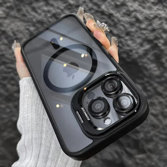 Luxuriöse magnetische stoßfeste Handyhülle für iPhone 15 14 13 12 16 17 Pro Max Plus Air 11 Funda Ständer Glas Linsenschutzabdeckung