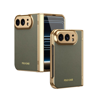 Luxury Leather Electroplated Frame Hinge Protection Phone Case for IPhone Duo 18 Fold Screen Protect Film Shockproof Cover