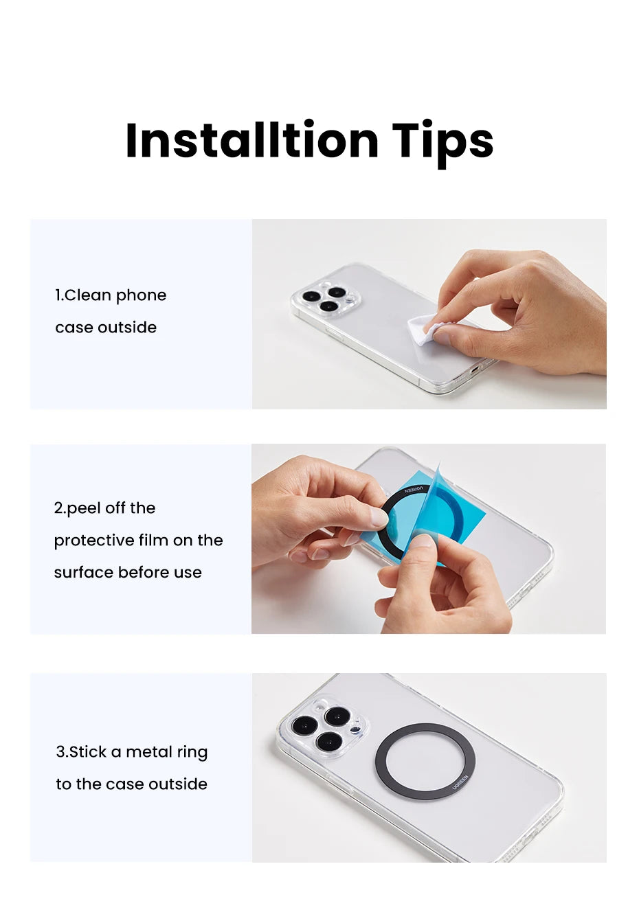 UGREEN Magnetic Metal Ring for Magsafe iPhone 16 15 14 Pro Android Phones Plate Sticker Rings For Magsafe Wireless Charger Stand