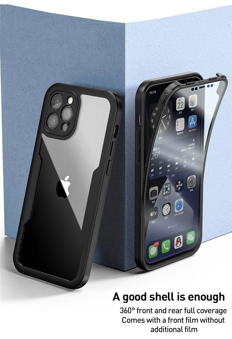 Luxury 360 Full Body Front+Back Clear Case For iPhone 17 16 15 14 13 11 12 Pro Max XS X 7 Plus Silicone Bumper Shockproof Cover