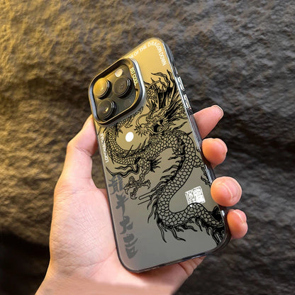 Luxury Dragon Totem Anti-drop Armour Case For iPhone 16 15 Pro Max 15 14 13 12 11 Pro XR XS 7 8 Plus Lens protect plating Cover