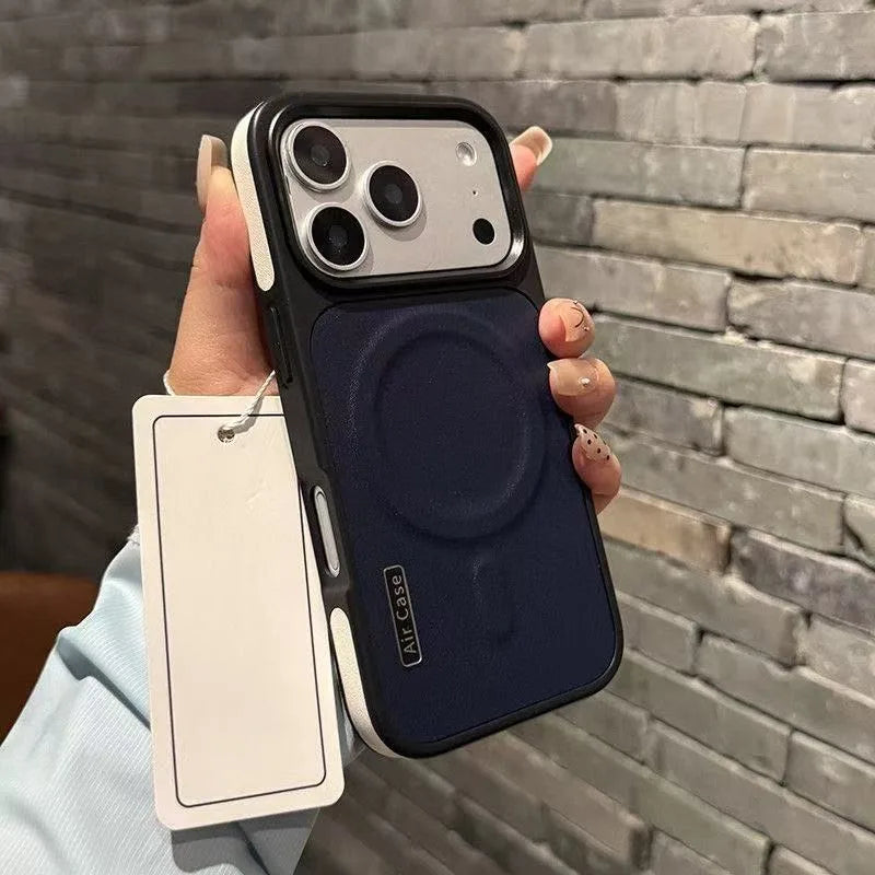 Luxury PU Leather Magnetic PC Frame Phone Cover For iPhone 17 Pro Max 16 15 14 13 12 Air For Magsafe Shockproof Protective Cover