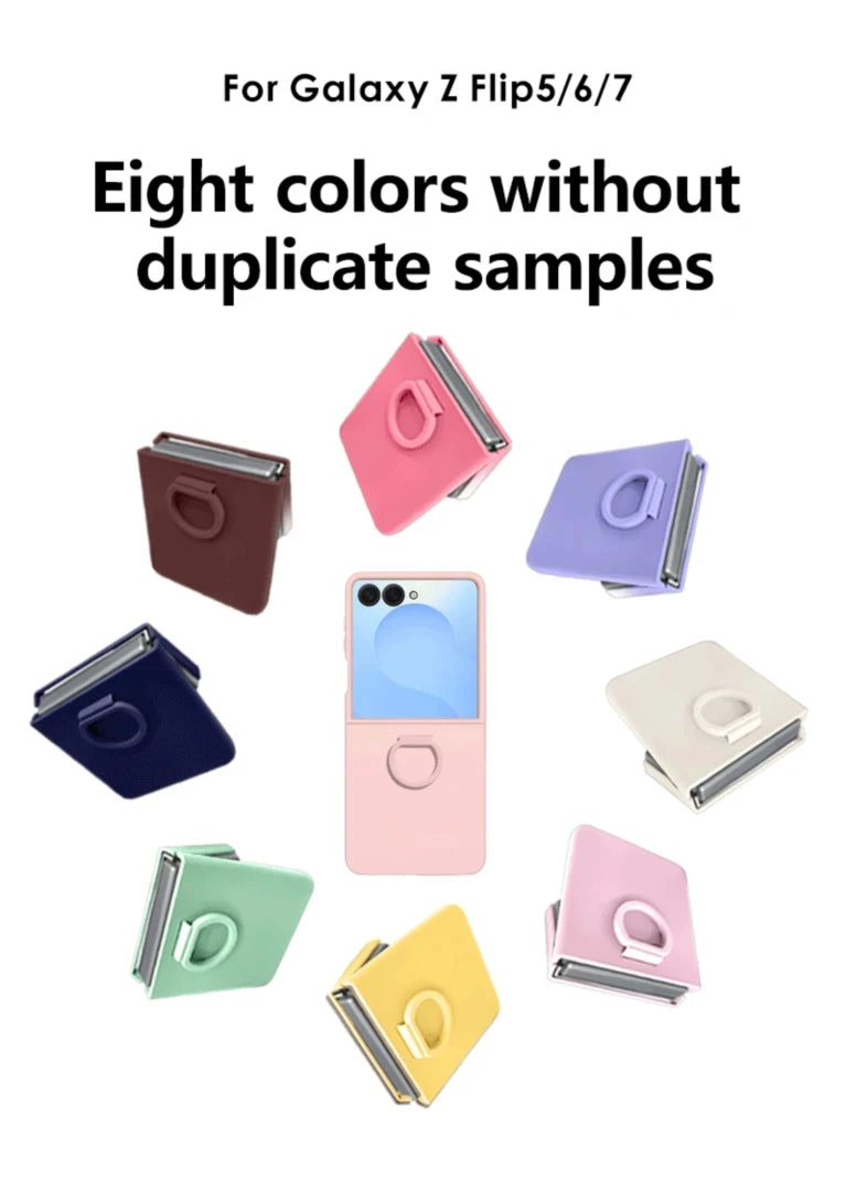 Luxury Skin Feel Phone Case for Samsung Galaxy Z Flip 7 FE 6 5 Silicone Finger Ring Shockproof 2-piece Candy Color Hard PC Cover