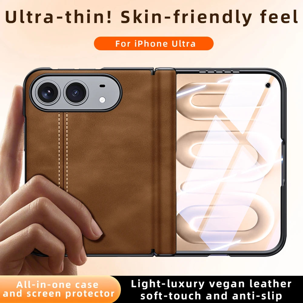 Luxury Vintage Sheepskin Texture Phone Case For iPhone Duo 18 Fold 18 Ultra Matte Skin Feeling Shockproof Cover