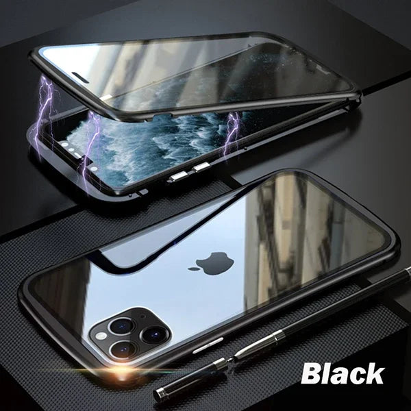 360 Metal Magnetic Adsorption Case For iPhone 16 15 14 13 12 11 Pro XS Max Double-Sided Glass Case For iPhone 8 Plus X XR Cover