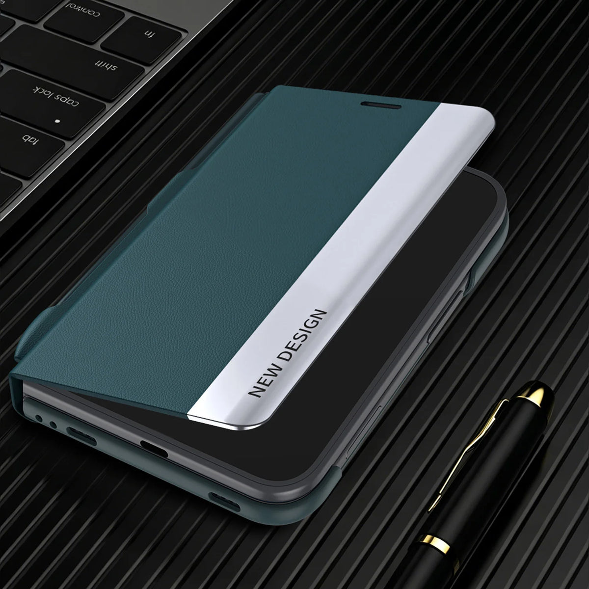 Luxury PU Leather Flip Phone Case For Magsafe For iPhone Duo Built-in S Pen Slot with Stylu Kickstand Full For iPhone Duo Cover