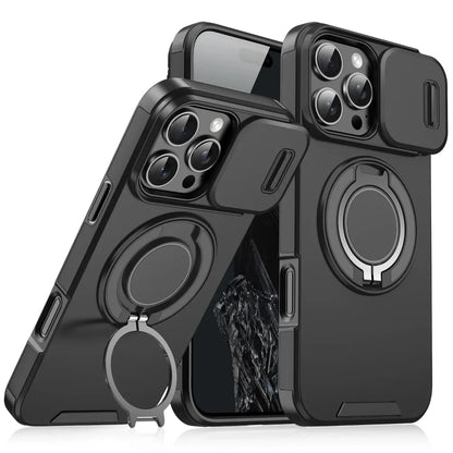 Heavy-Duty Rugged Armor Magnetic Bracket Phone Case For iPhone 17 16 Plus 15 14 13 12 11 Pro Max Slide Camera Protection Cover