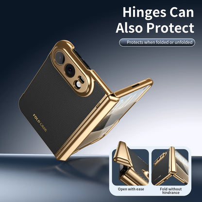 Case For iPhone Duo Luxuxy PU Leather Fold Phone Plating Hard PC Shockproof Back Cover Built-in Hinge HD Screen Protector Cover