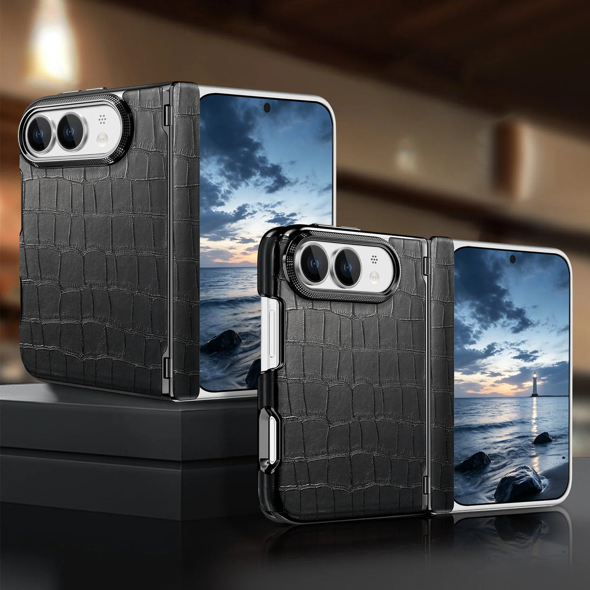 Luxury Crocodile Pattern Leather Case‌ for iPhone Ultra 18 Fold Shockproof Lens Protrusion Central Axis Protection Slim Cover