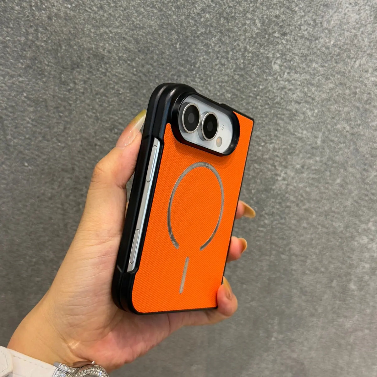 For iPhone Duo Case Business Technique PU Leather for Magsafe Case for iPhone Duo Fold Magnetic Wireless Charging PC Cover
