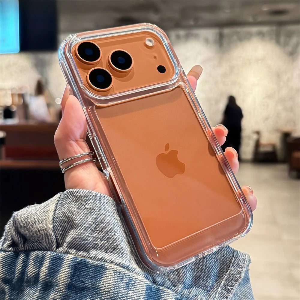 New Transparent Acrylic Phone Case for iPhone Air 17 Pro Max 16 11 12 13 14 15 Plus Xs X XR Metal Button Clear Cover Fundas