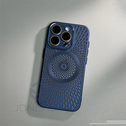 Luxury Heat Dissipation Hollow For Magsafe Case For iPhone 15 14 13 12 16 Pro Max Titanium Magnetic Wireless Charge Hard Cover