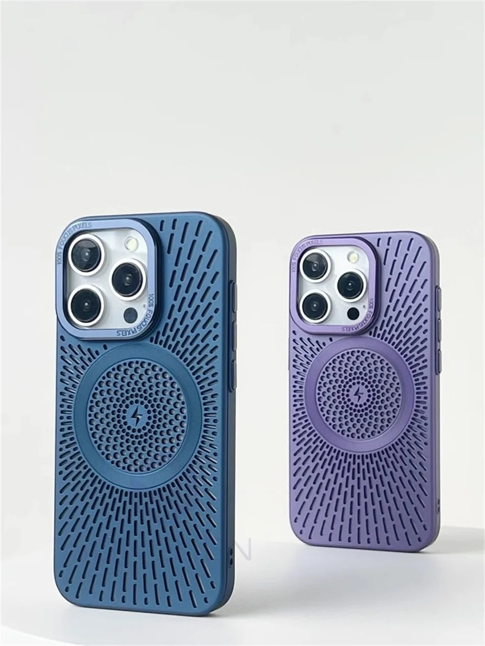 Luxury Heat Dissipation Hollow For Magsafe Case For iPhone 15 14 13 12 16 Pro Max Titanium Magnetic Wireless Charge Hard Cover
