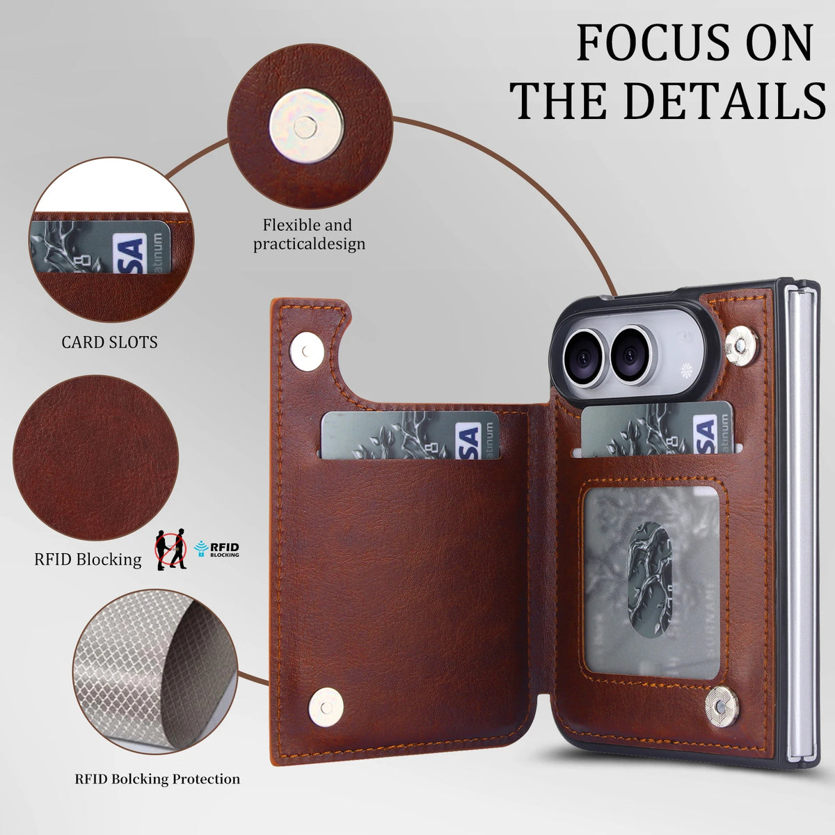 Crazy Horse Texture Card Slots Wallet Leather Case for iPhone Duo Ultra 18 Fold Wide Shockproof book Stand RFID Blocking Cover