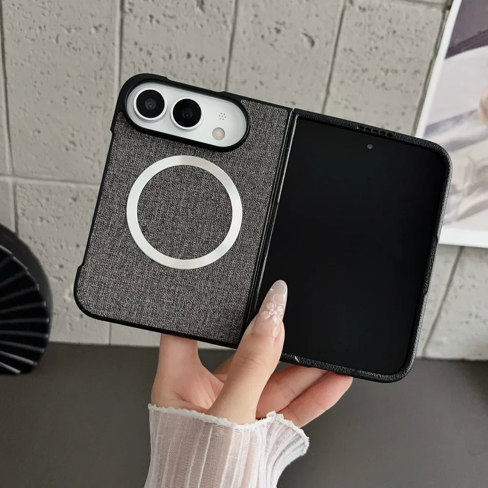 Fabric Cloth Texture Magnetic Case for iPhone Duo duo DUO Fold Shell Wireless Charging Shockproof Hard PC Slim Cover Funda