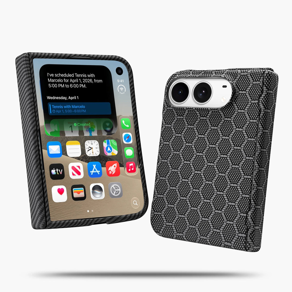 Aramid Fiber Case For iPhone Duo iPhone Ultra 18 Fold Carbon Fiber Texture Slim Hard Shockproof Full Protective Fold Phone Cover