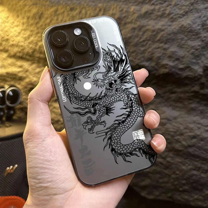Luxury Dragon Totem Anti-drop Armour Case For iPhone 16 15 Pro Max 15 14 13 12 11 Pro XR XS 7 8 Plus Lens protect plating Cover