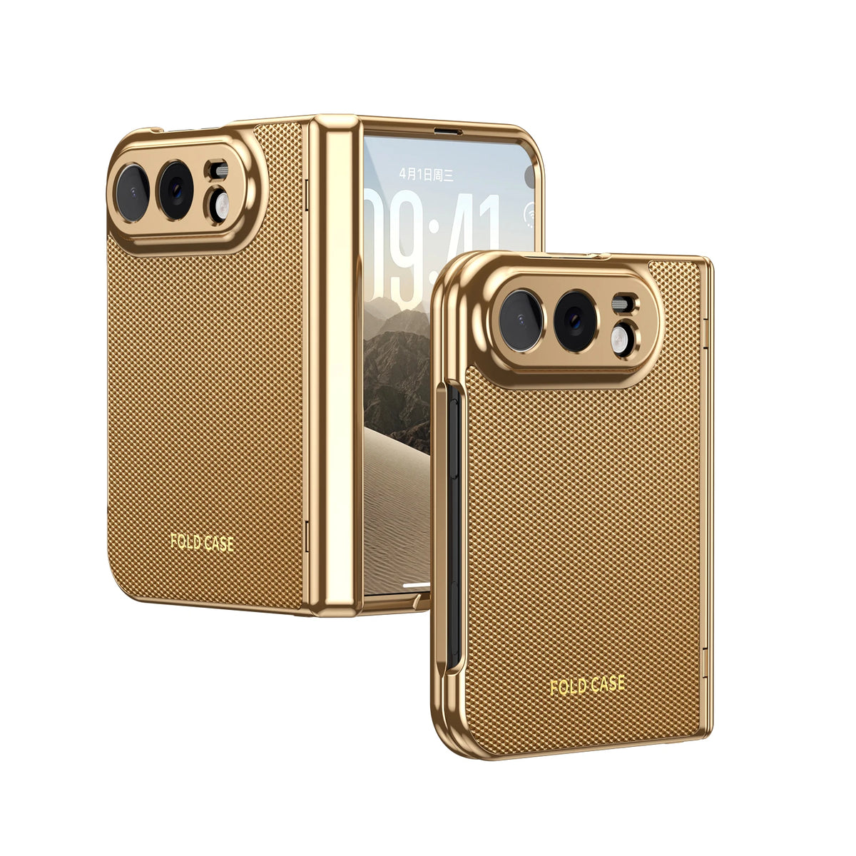Case For iPhone Duo Luxuxy PU Leather Fold Phone Plating Hard PC Shockproof Back Cover Built-in Hinge HD Screen Protector Cover