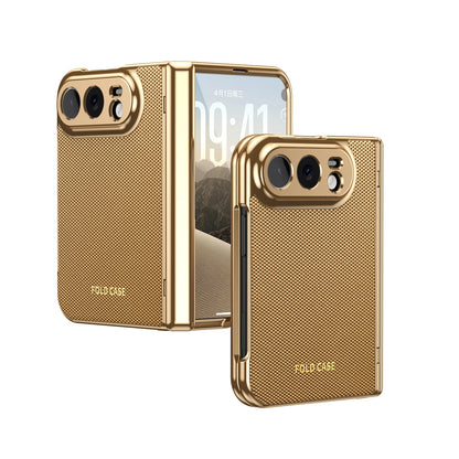 Case For iPhone Duo Luxuxy PU Leather Fold Phone Plating Hard PC Shockproof Back Cover Built-in Hinge HD Screen Protector Cover