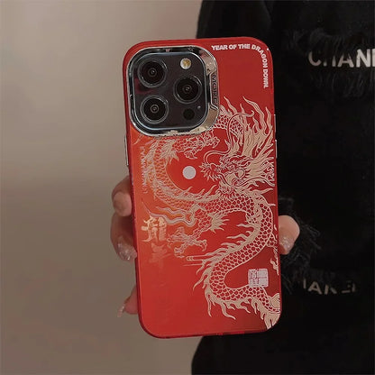 INS Laser Phone Case for iPhone 16 15 14 13 12 11 Pro Max Luxury Chinese Dragon Hard Matte Protective Shockproof Cover Fundas