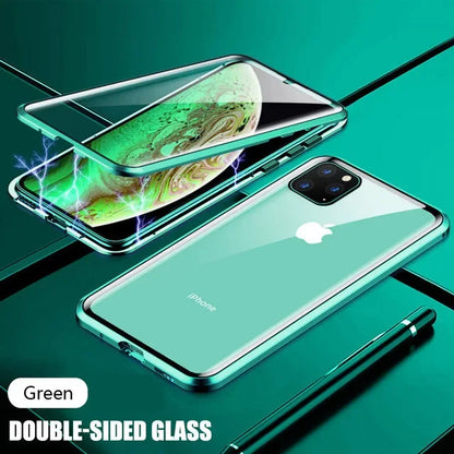 360 Metal Magnetic Adsorption Case For iPhone 16 15 14 13 12 11 Pro XS Max Double-Sided Glass Case For iPhone 8 Plus X XR Cover