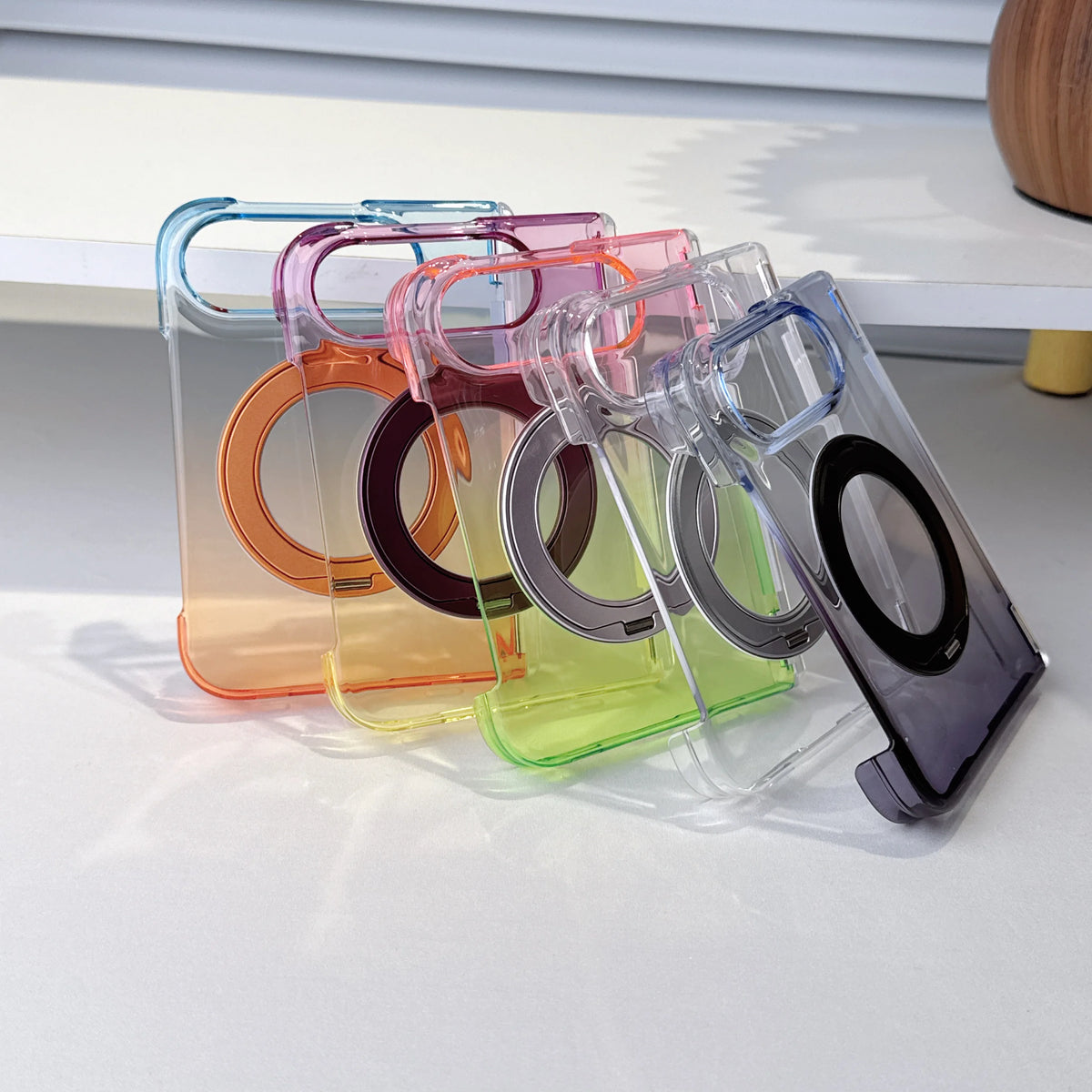 Colorful Gradient 360° Rotating Stand Magnetic Foldable Case For iPhone Ultra Fold For MagSafe Hinge Translucent Anti-drop Cover