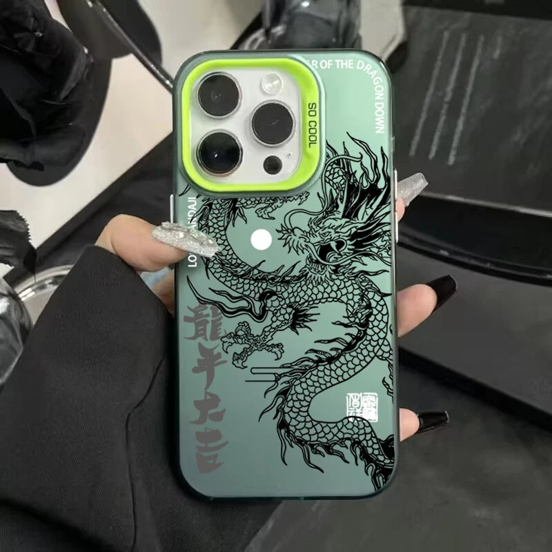 Luxury Dragon Totem Anti-drop Armour Case For iPhone 16 15 Pro Max 15 14 13 12 11 Pro XR XS 7 8 Plus Lens protect plating Cover