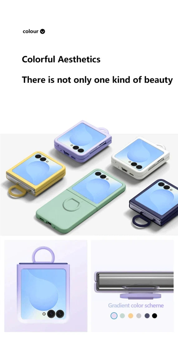 Luxury Skin Feel Phone Case for Samsung Galaxy Z Flip 7 FE 6 5 Silicone Finger Ring Shockproof 2-piece Candy Color Hard PC Cover